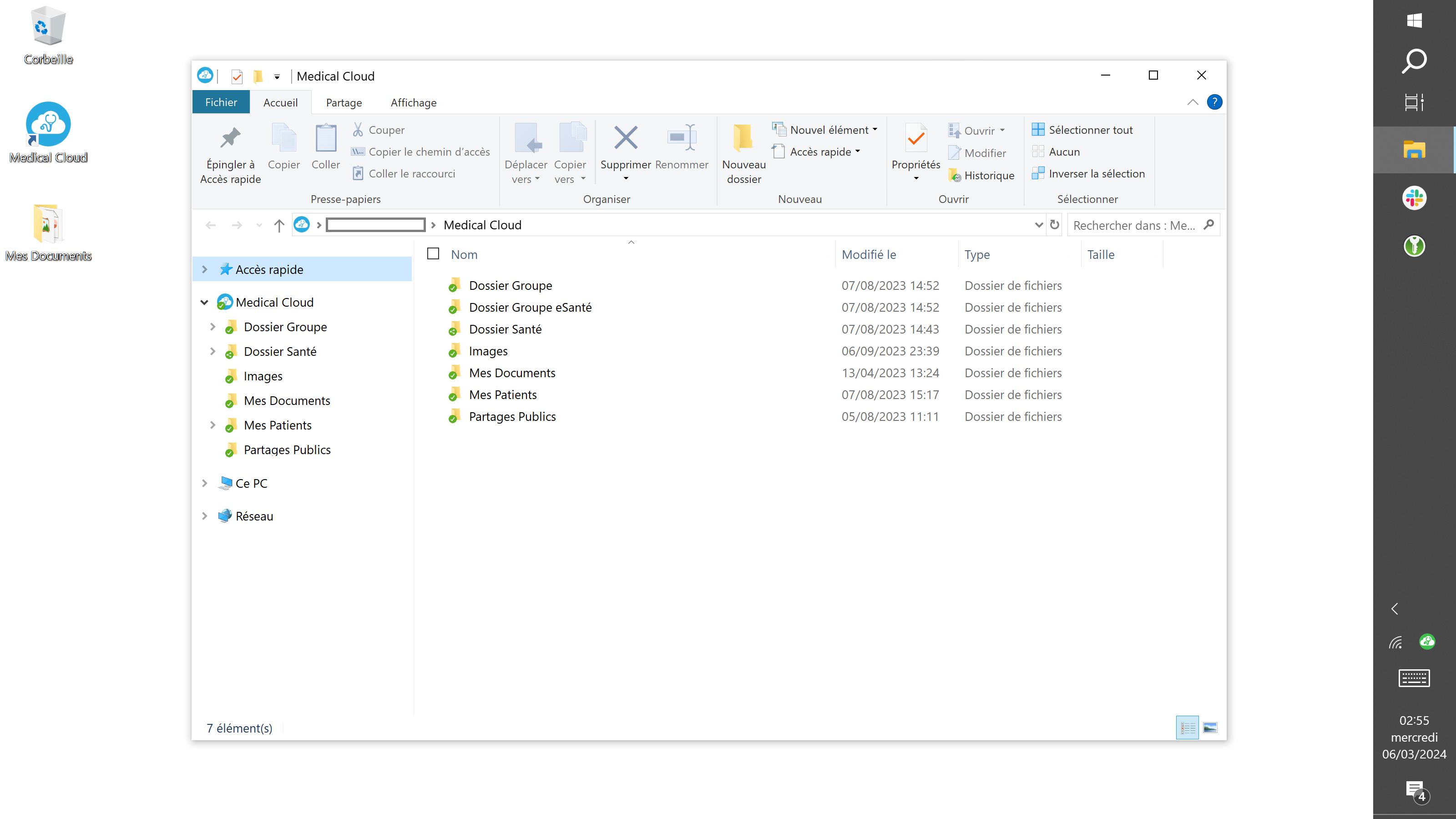 Dossiers synchronisés dans l'explorateur de fichiers Windows