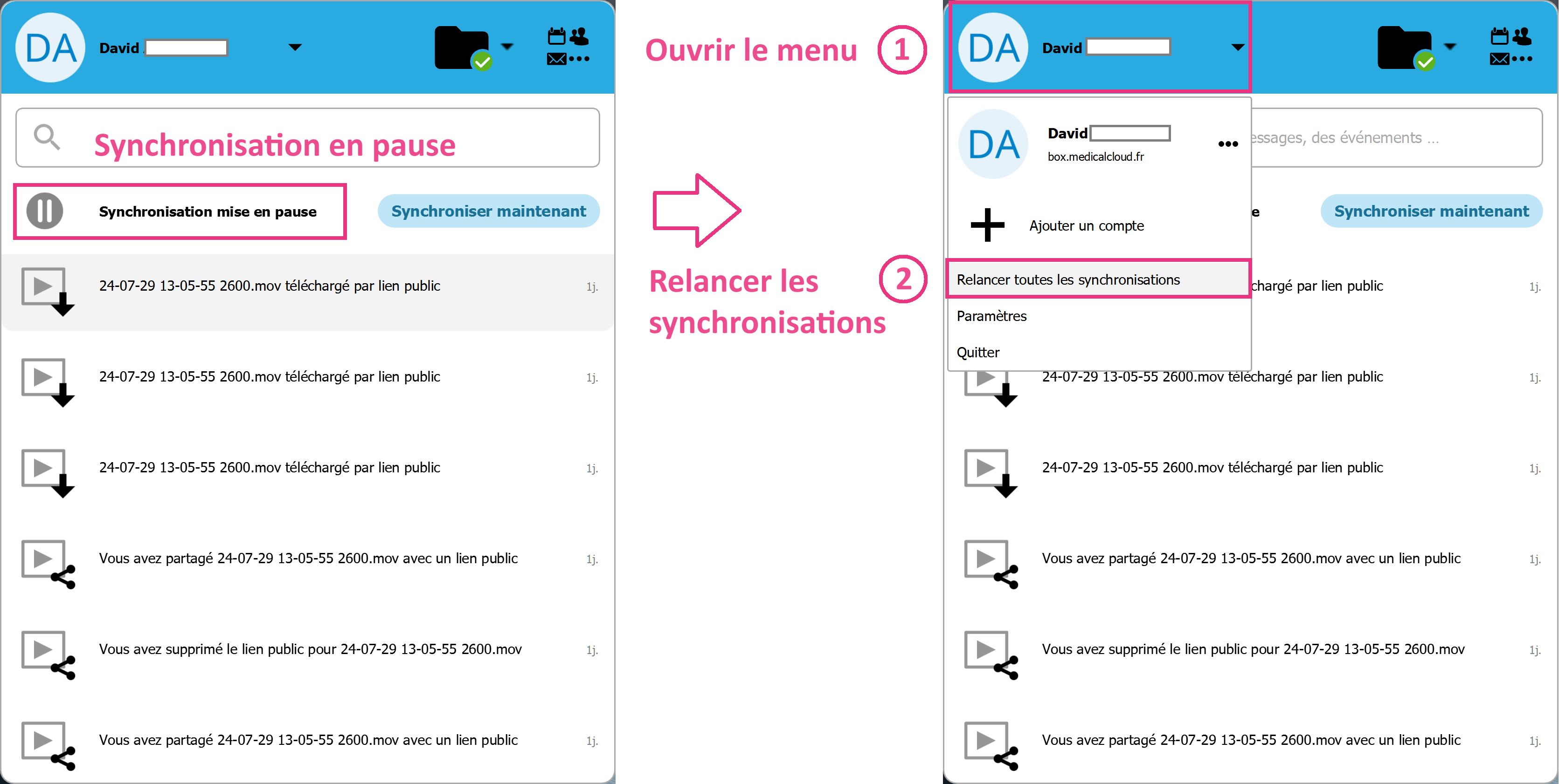 Relancer une synchro en pause