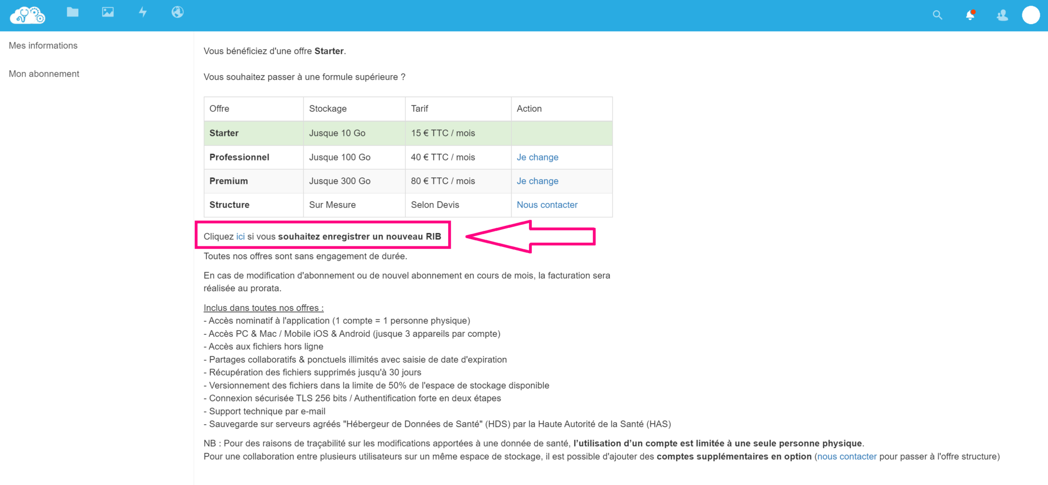 Changement de RIB – Support Medical Cloud